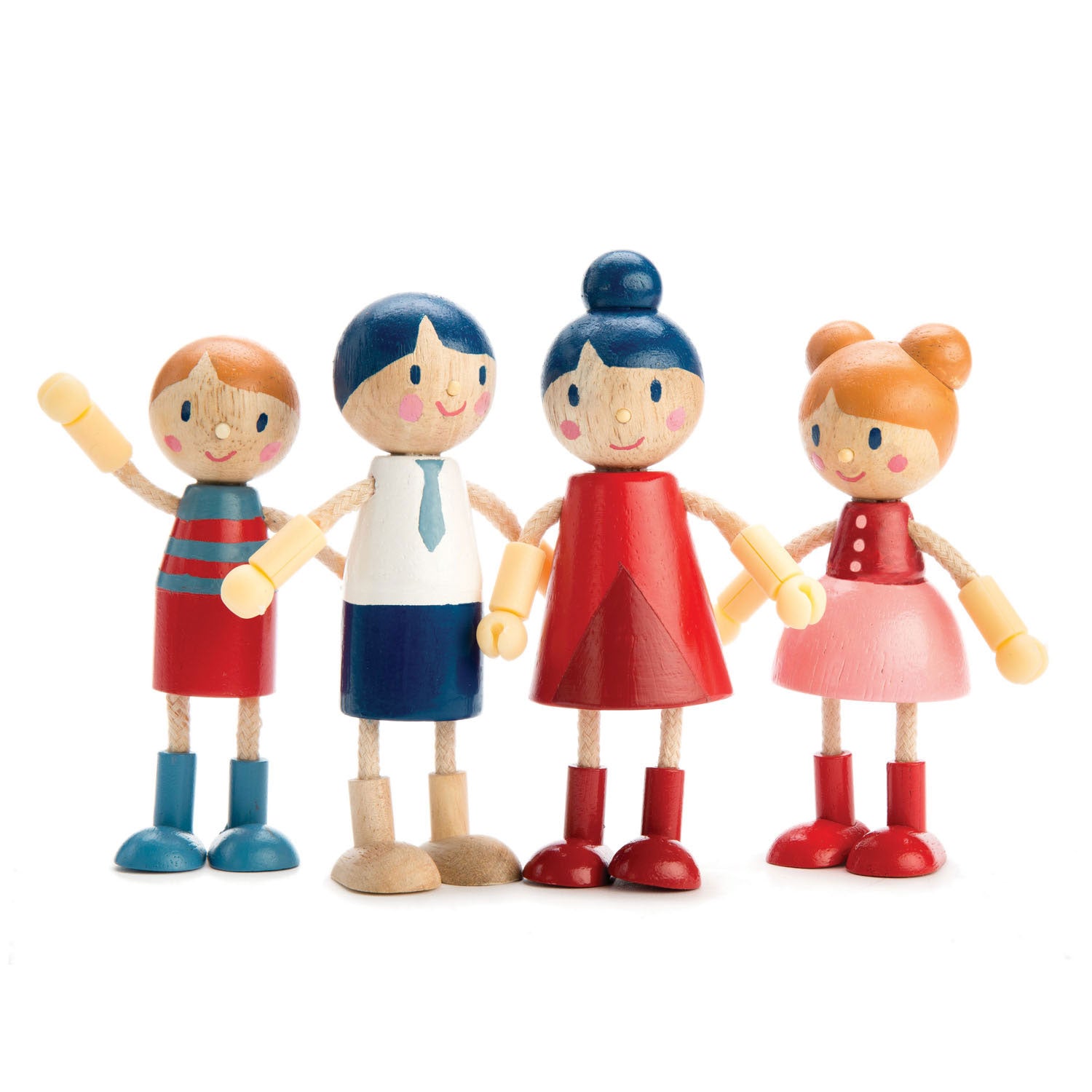 Lovely Happy Dollhouse Dolls Family Set of 8 Wooden Figures for